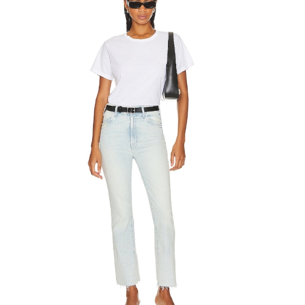 MOTHER The Hustler Ankle Fray Light Wash Stretch Jeans